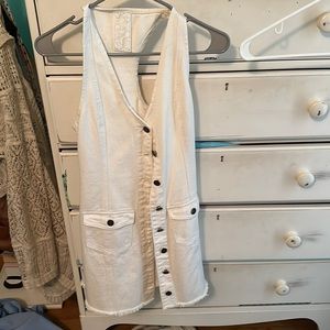 White denim button up mini dress
